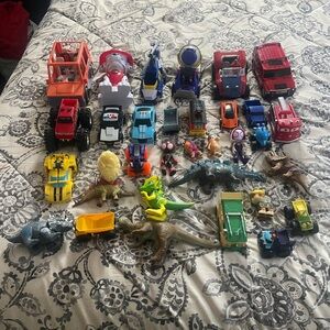 Colorful Dinosaur and Vehicle Toy Collection